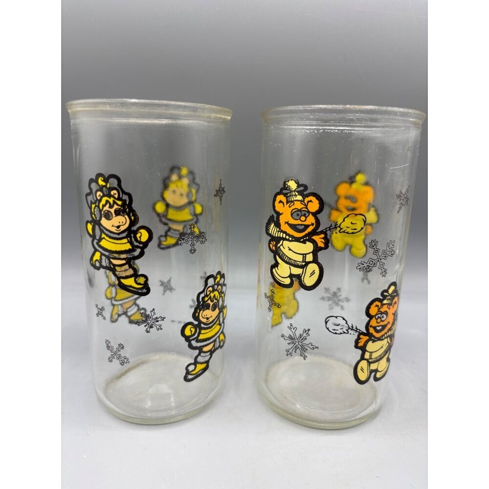 Vintage 1989 Set Of 2 Henson Glass Tumbler Miss Piggy Fozzie‎ Bear